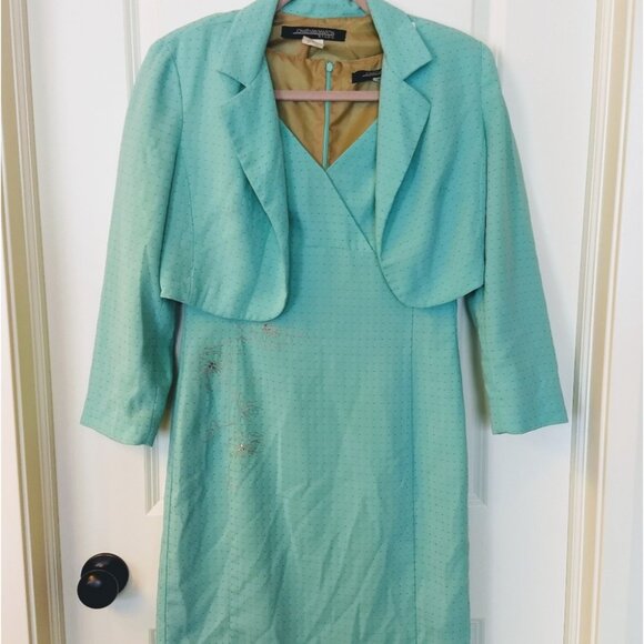 Jonathan Martin Teal Blue Dress & Blazer Set Size 6 - Picture 1 of 8